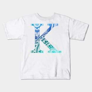 Mandala Letter Capital K Blue Kids T-Shirt